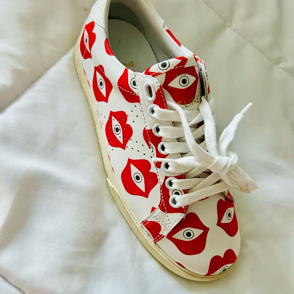 New with box & bag , 
Celine Red and White Eye Print Sneakers - Picture 2 of 10